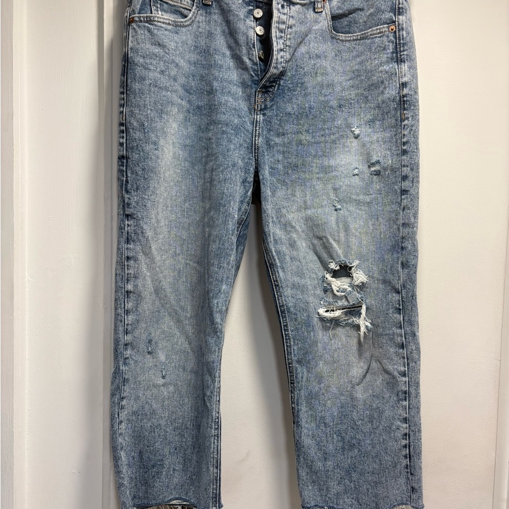 Denim Jeans : Woman’s  Distressed Blue Jeans, Size 14